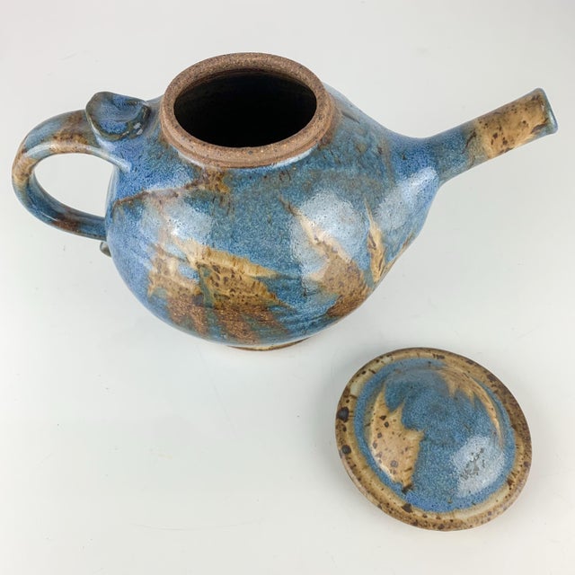 Vintage Studio Art Pottery Glazed Stoneware Teapot With Lid 1983 Larry Pejeau For Sale - Image 4 of 9