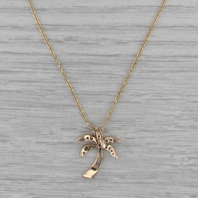 0.20ctw Diamond PalmTree Pendant Necklace 14k Yellow Gold 20" Cable Chain For Sale - Image 4 of 7