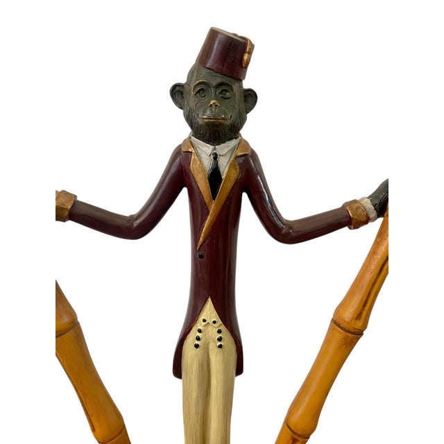 Vintage Bellhop Monkey Bamboo Table Lamp For Sale - Image 4 of 12