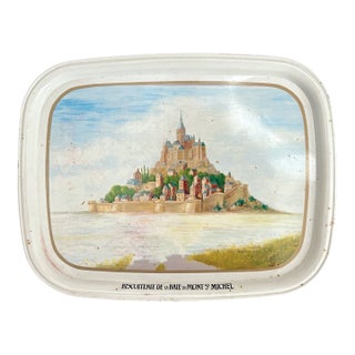 1980s Collectible Metal Serving Tray / French Advertising Tin La Biscuiterie De La Baie Du Mont Saint Michel For Sale