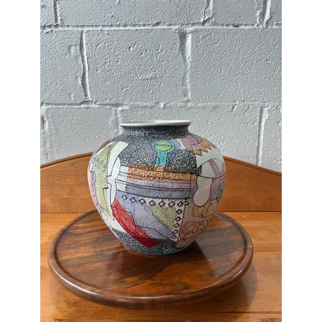 Postmodern Postmodern Studio Pottery Vase, Textured Fat Lava Glaze Abstract Memphis Style For Sale - Image 3 of 11