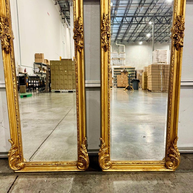 French Style Gold Leaf Floor Mirror Set – 2 Mirrors, 6 Ft Tall Elegant Décor For Sale In Miami - Image 6 of 8