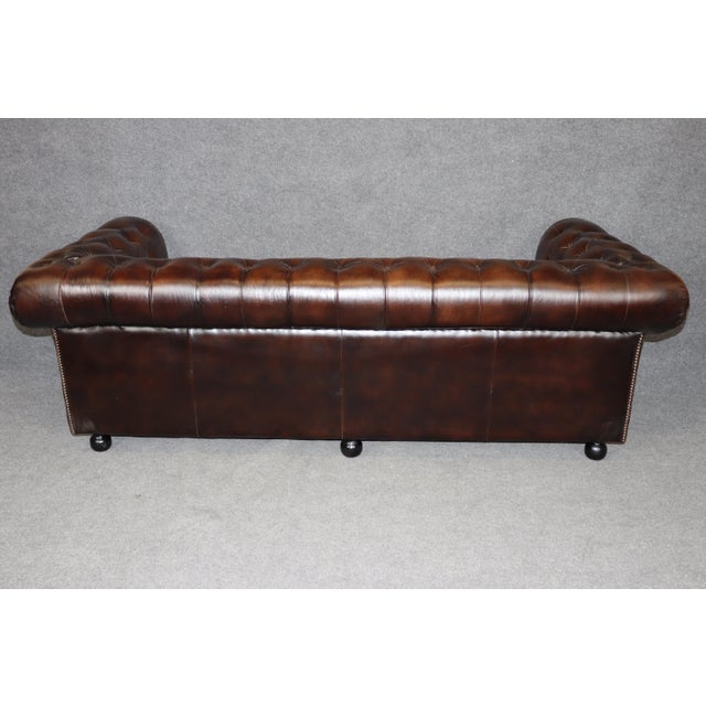 English Remington Brown Custom Made Leather Tufted Chesterfield Sofa 7ft For Sale In Philadelphia - Image 6 of 11