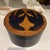 Antique American Round Wood Shaker Box With Graphic Black Bird Design signed by artist
