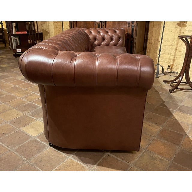 Vintage Chesterfield Three-Seater Sofa in Brown Leather, 2010s For Sale - Image 12 of 16