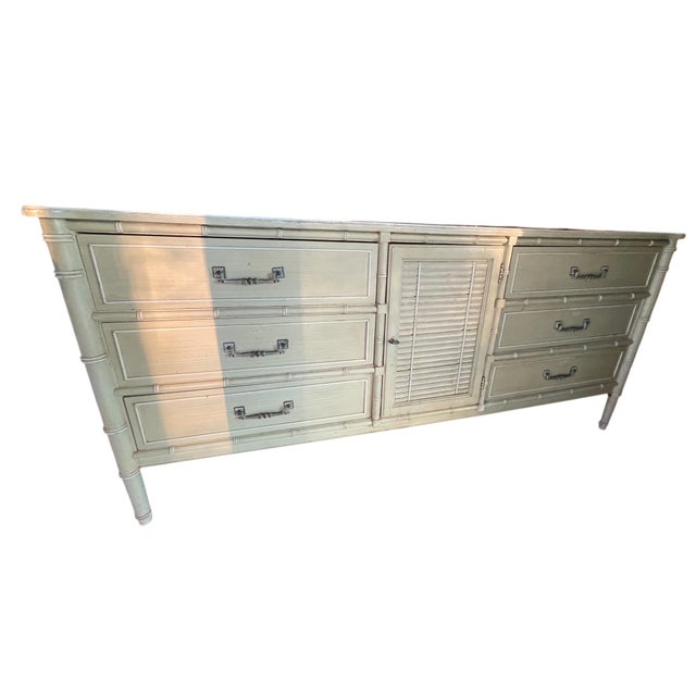 Light Green Vintage Henry Link Style 9-Drawer Dresser Console For Sale - Image 8 of 8