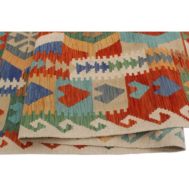 Abstract Kilim Beige Rust Wool Rug - 8'4" X 9'6" For Sale - Image 4 of 7