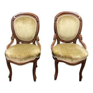 Pair French Louis XV Style Walnut Fauteuil Chairs With Shaped Supports For Sale