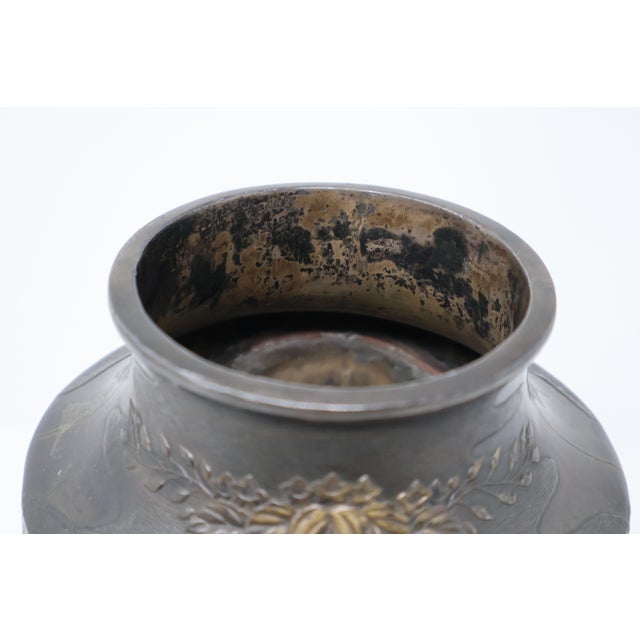 Bronze Antique Japanese Meiji Bronze Vase With Mount Fuji, Dragon & Phoenix Relief, 19th Century For Sale - Image 8 of 18