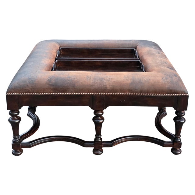 Early 21st Century Early 21st Century Lorts[attributed] Spanish Revival Distressed Leather Tray-Top Cocktail Coffee Table For Sale - Image 5 of 11