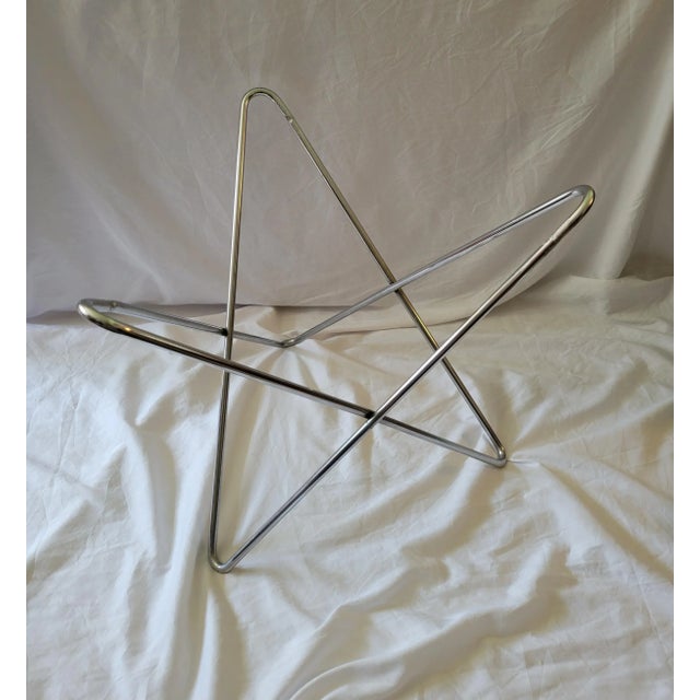 1970s Vintage Bauhaus Butterfly Chair Footrest With Blue Faux Fur Cover For Sale - Image 4 of 8