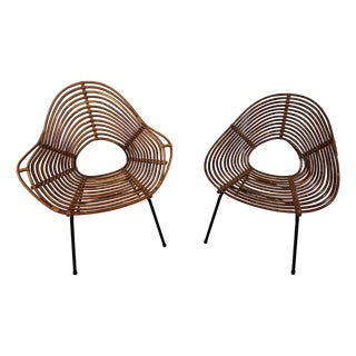 Rattan Easy Chairs attributed to Rohé Noordwolde Netherlands 1960s, Set of 2 For Sale