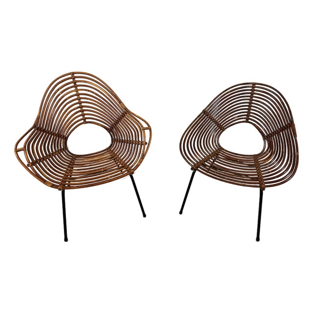 Rattan Easy Chairs attributed to Rohé Noordwolde Netherlands 1960s, Set of 2 For Sale