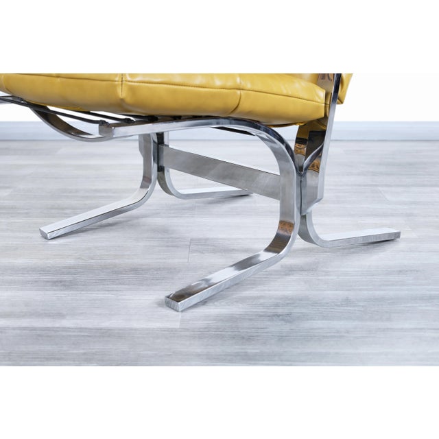 Canary Yellow Vintage Chrome and Leather Lounge Chair and Ottoman - 2 Pieces For Sale - Image 8 of 12