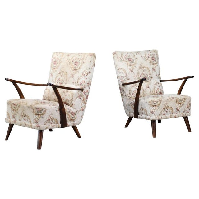 Italian Art Deco Walnut Chairs with Original Upholstery, 1940, Set of 2 For Sale - Image 15 of 15