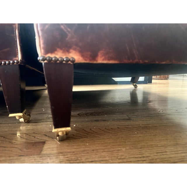Brown George Smith Large Short Scroll Arm Signature Chair in Cigar Leather For Sale - Image 8 of 11
