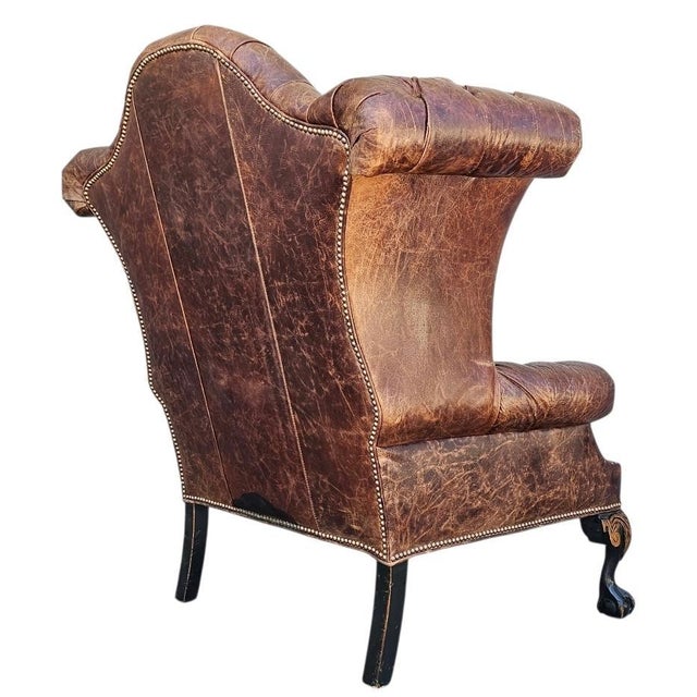 Attributed to Old Hickory Tannery Style Leather Wingback Tufted Chair For Sale - Image 13 of 18