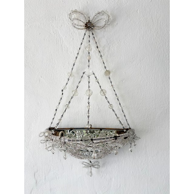 Italian Crystal Beaded Basket Mirrors Sconces, Circa 1920 Rare For Sale - Image 6 of 12