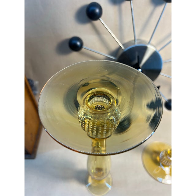 Glass 1920s Pairpoint Honey Amber Candlesticks, Uv Reactive, 12-Inch Pair For Sale - Image 7 of 10