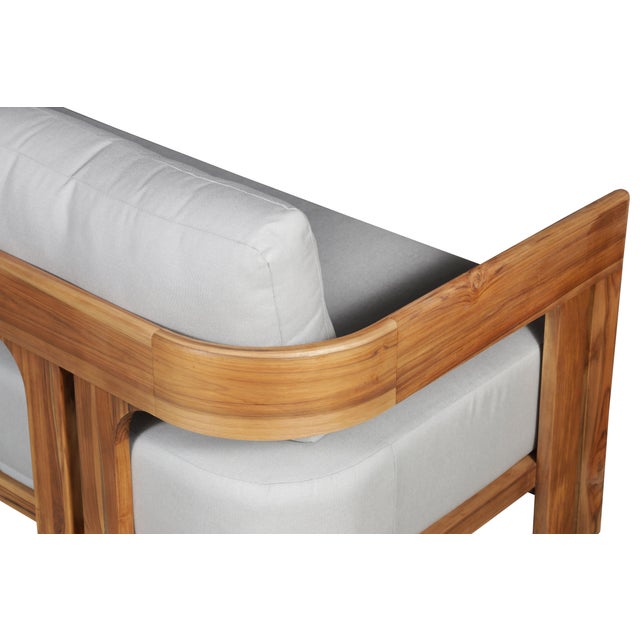 Paradiso Outdoor Teak Chaise - Light Gray Fabric For Sale - Image 10 of 10