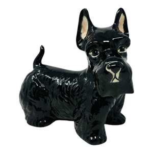 Rare VTG Black Ceramic Scottie Dog Figurine With White Highlights | Mid-Century Japanese Scottish Terrier Decor | Unique "Dc" Mark