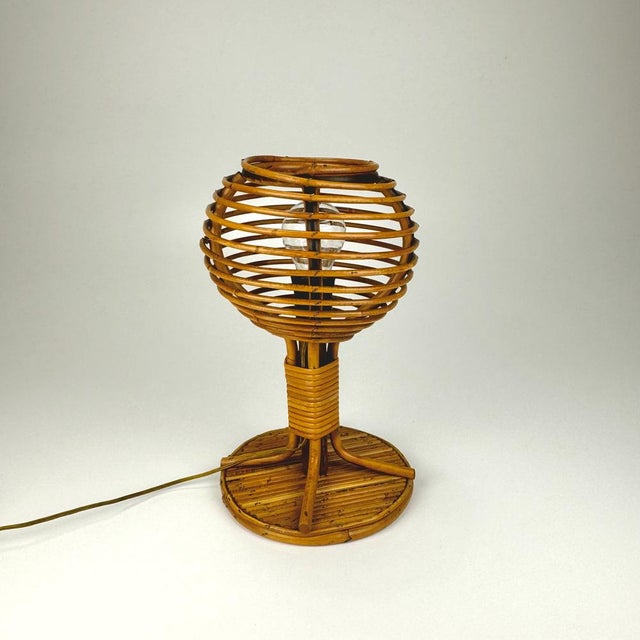 Wood Mid-Century Bamboo Rattan Table Lamp, Italy, 1960s For Sale - Image 7 of 8