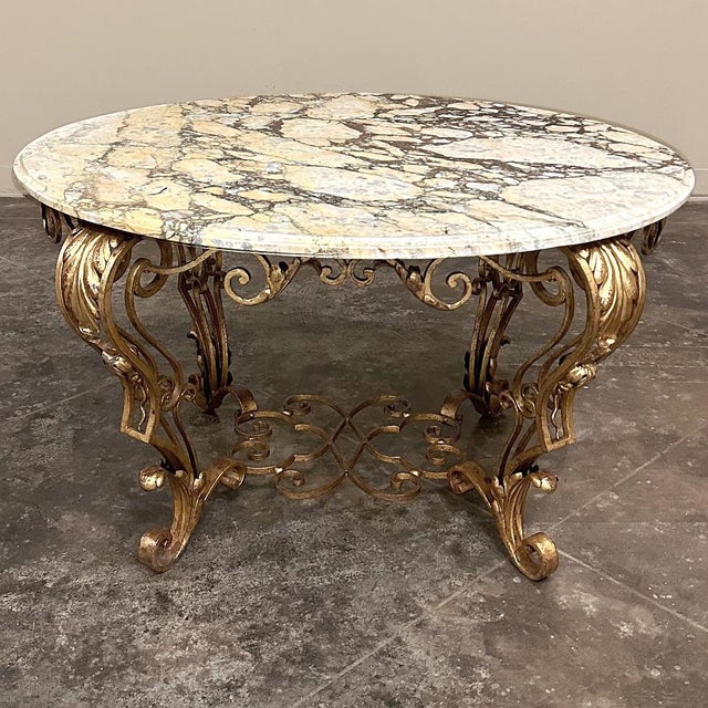 Baroque Italian Gilt Iron Régence Style Oval Marble Top Coffee Table For Sale - Image 3 of 17