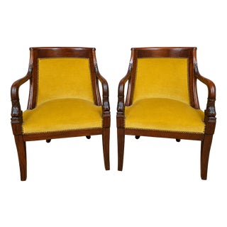 Empire Style Mahogany Armchairs with Dolphin Motifs, 1800s, Set of 2 For Sale