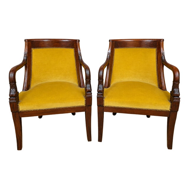 Empire Style Mahogany Armchairs with Dolphin Motifs, 1800s, Set of 2 For Sale