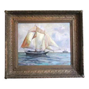 Antique Ornate Baroque Frame With "Jay Harder" Oil Painting on Canvase