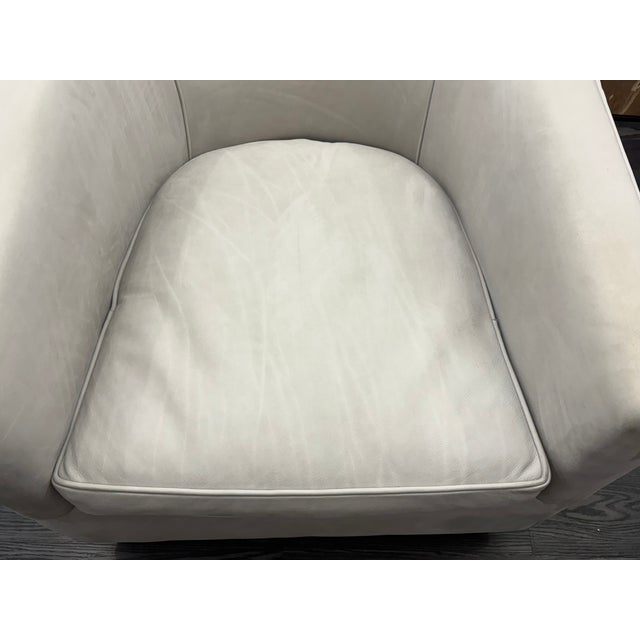 Restoration Hardware Rh Reginald Chair | Italian Veneto Leather – Ivory | Brass | Black Oak Drifted Base | 360° Swivel For Sale - Image 4 of 18