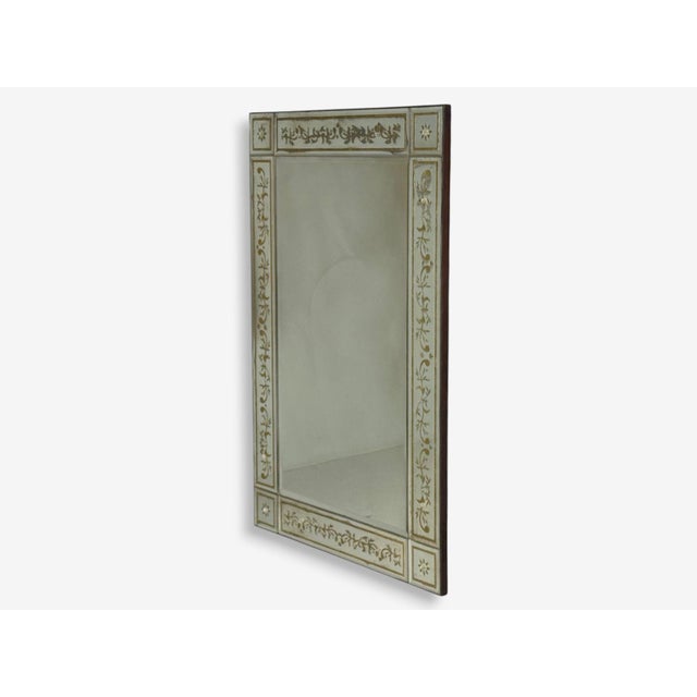 Mid 20th Century Maison Jansen Style, Verre Églomisé Glass, Wood, Venetian Wall Mirror, 20th C. For Sale - Image 5 of 11