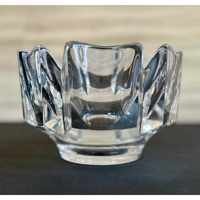 Glass Vintage Orrefors Corona Bowl Made in Sweden, Signed Scandinavian Glass Decor 1970s – Crystal Art Glass – Mid Century Modern Decor For Sale - Image 7 of 9