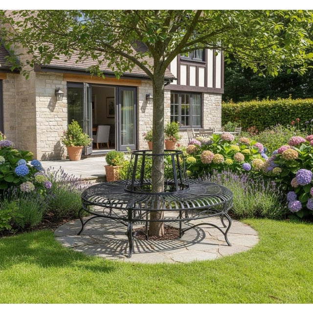 Victorian Style Wrought Iron Circular Tree Bench For Sale In West Palm - Image 6 of 7