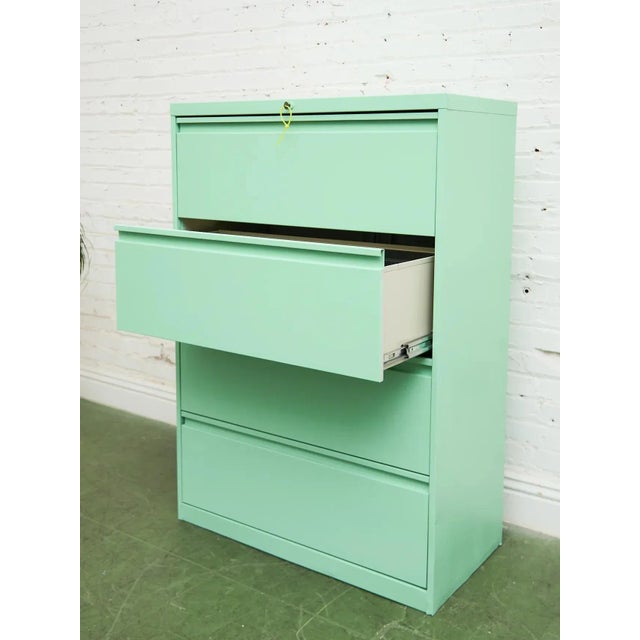 Mid 20th Century Mid 20th Century Mint Four Drawer Filing Cabinet For Sale - Image 5 of 12