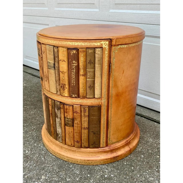 Maitland - Smith Vintage Trompe l'Oeil Embossed Leather Faux Books Round Side Table For Sale - Image 4 of 13