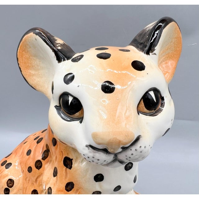 Mid 20th Century Vintage Shafford Japan Ceramic Leopard Cub Figurines — Hand-Painted Pair — Hollywood Regency / Whimsical For Sale - Image 5 of 10