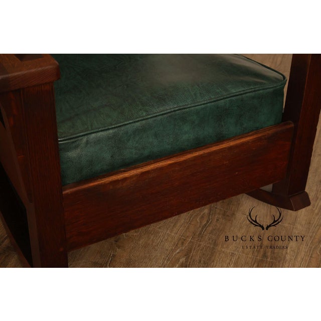 Limbert Arts & Crafts Antique Mission Oak Lounge Chair And Rocking Chair For Sale - Image 9 of 18