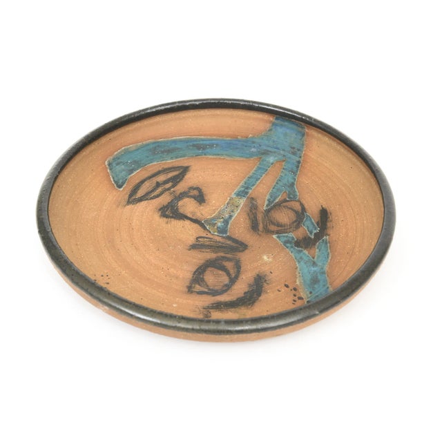 Ceramic Vintage Ceramic Signed Face Sculpture Bowl Tan, Turquoise, Black For Sale - Image 7 of 10