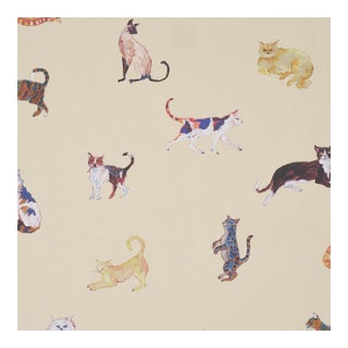 Sample - Schumacher x Happy Menocal Cats Wallcovering in Cream For Sale