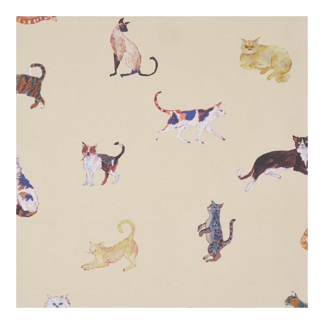 Sample - Schumacher x Happy Menocal Cats Wallcovering in Cream For Sale