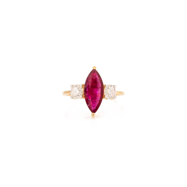 Contemporary Victorian Chic Ruby Diamond Early 20s Engagement Ring in 14k Gold Size 6 For Sale - Image 3 of 14