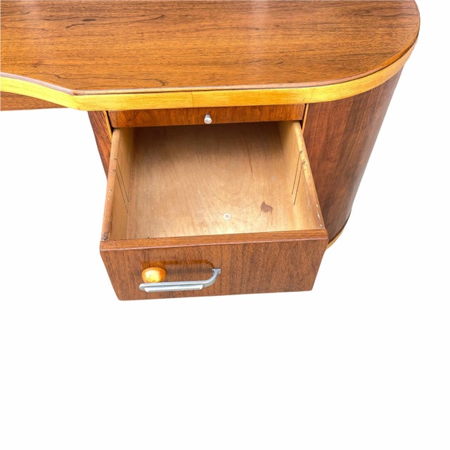 Brown 1940s Moderne Art Deco Fletcher Aviation Triangular Desk For Sale - Image 8 of 13