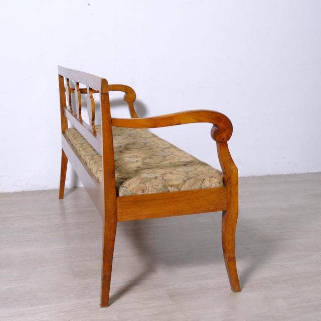 1930s Directoire Walnut and Floral Fabric Bench, Italy, 1900s For Sale - Image 5 of 18