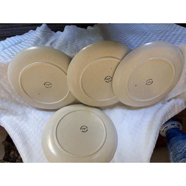 A set of 4 mid century modern dinner plates by Metlox in the Poppytrail California Conetti pattern. Metlox was made in...