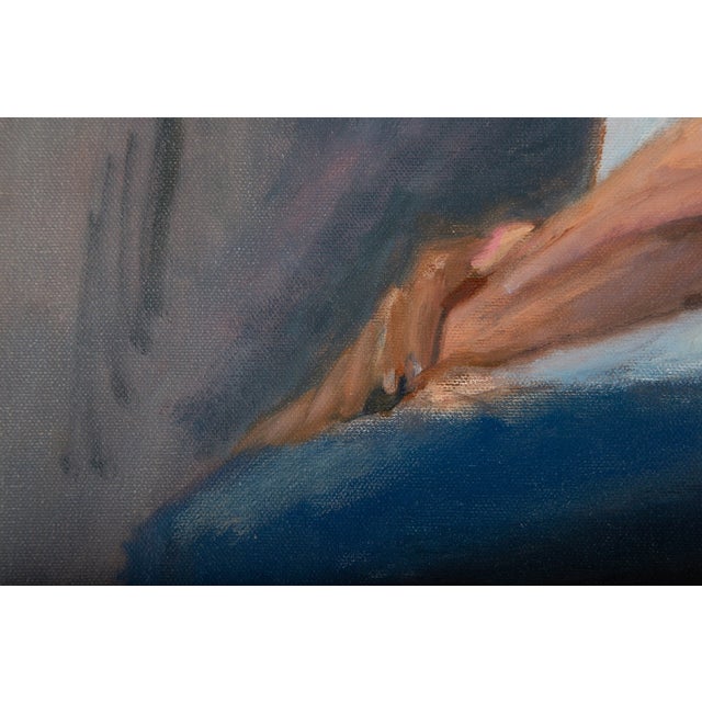 Textile Original Portrait Oil Painting of a Woman, “Woman in Blue” For Sale - Image 7 of 7