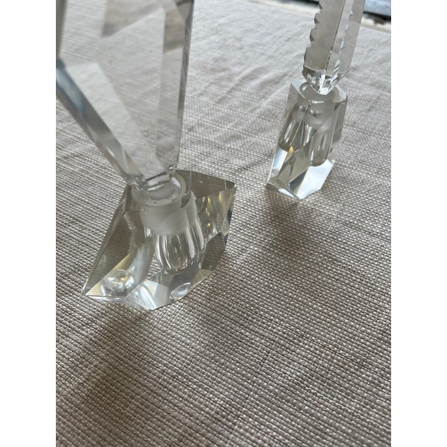 Mid-Century Modern Vintage Cut Crystal Perfume Bottles – Geometric Stoppers (Set of 2) For Sale - Image 3 of 9