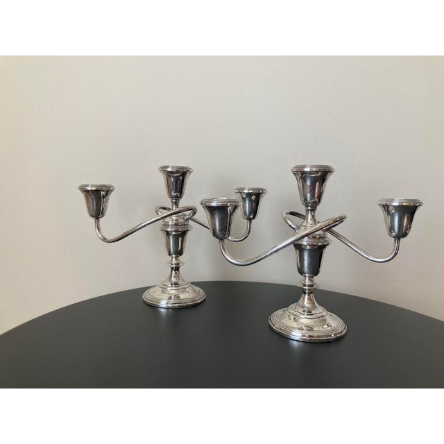 Antique Empire Three Lights Arm Candelabra in Sterling Silver by Fisher- a Pair For Sale - Image 9 of 12