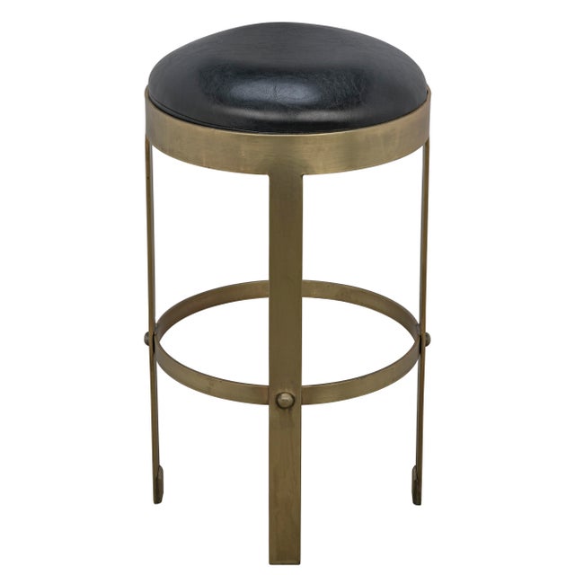 Noir NOIR Prince Counter Stool with Leather in Brass Finish For Sale - Image 4 of 5