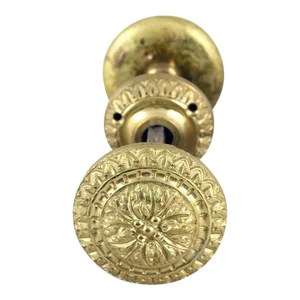 Mid 20th Century Ornate Gold Plate Over Brass Door Knob Set